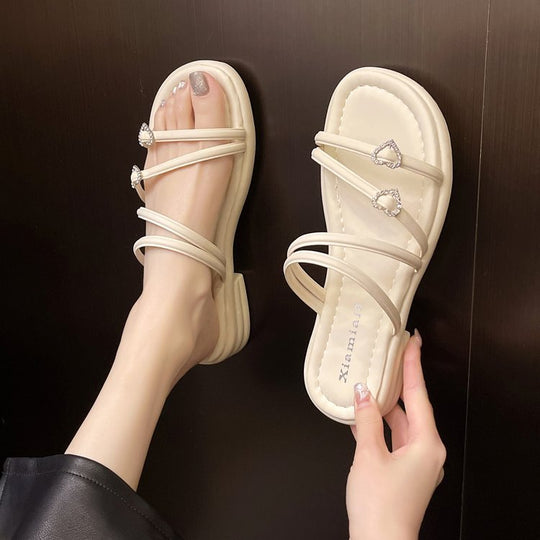 Damen elegante Riemen-Sandalen mit zierlichem Schmuckdetail R&B