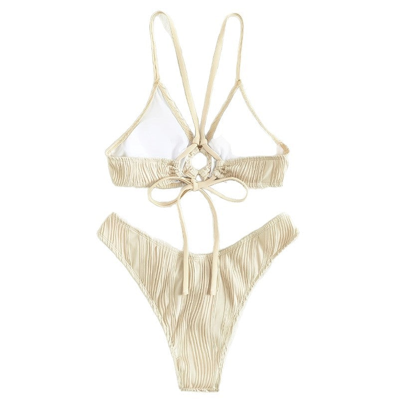 Damen Bicolor Plissee Bikini Set R&B