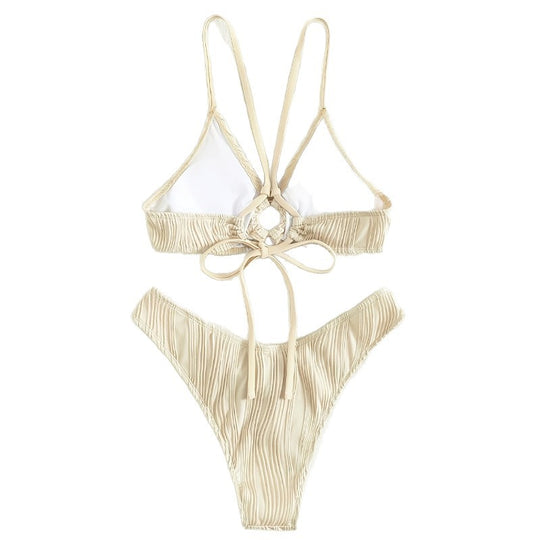 Damen Bicolor Plissee Bikini Set R&B