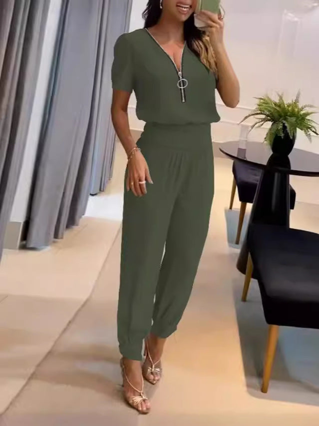 Damen Jumpsuit mit hochgeschlossenem Kragen und seitlichem Reißverschluss R&B