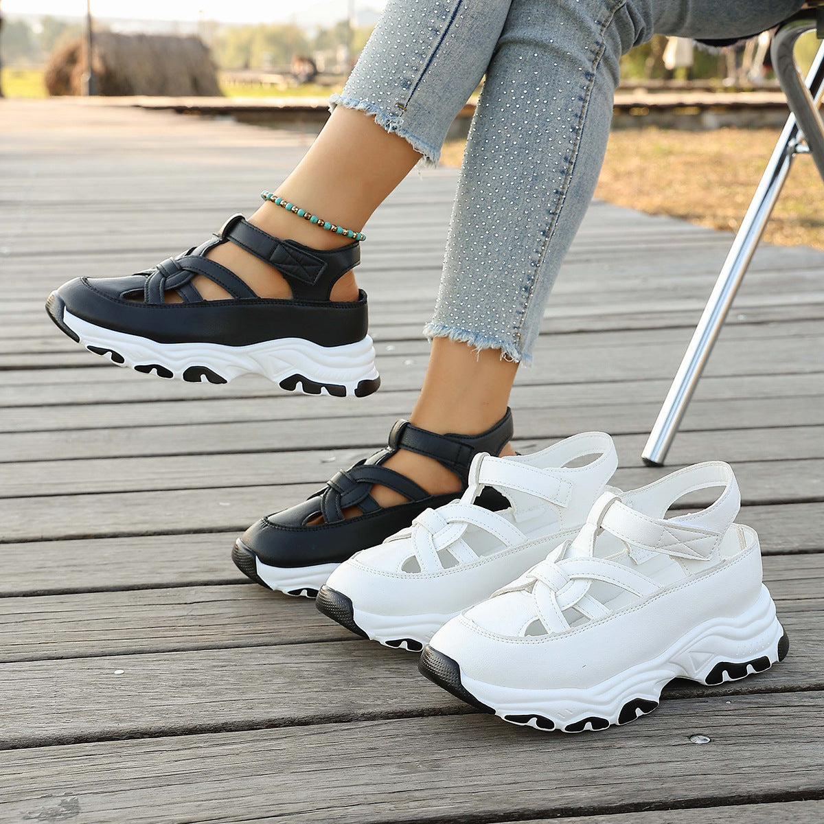 Damen Sneaker Sandalen mit komfortablem Riemendesign und atmungsaktiver Oberflächenstruktur R&B