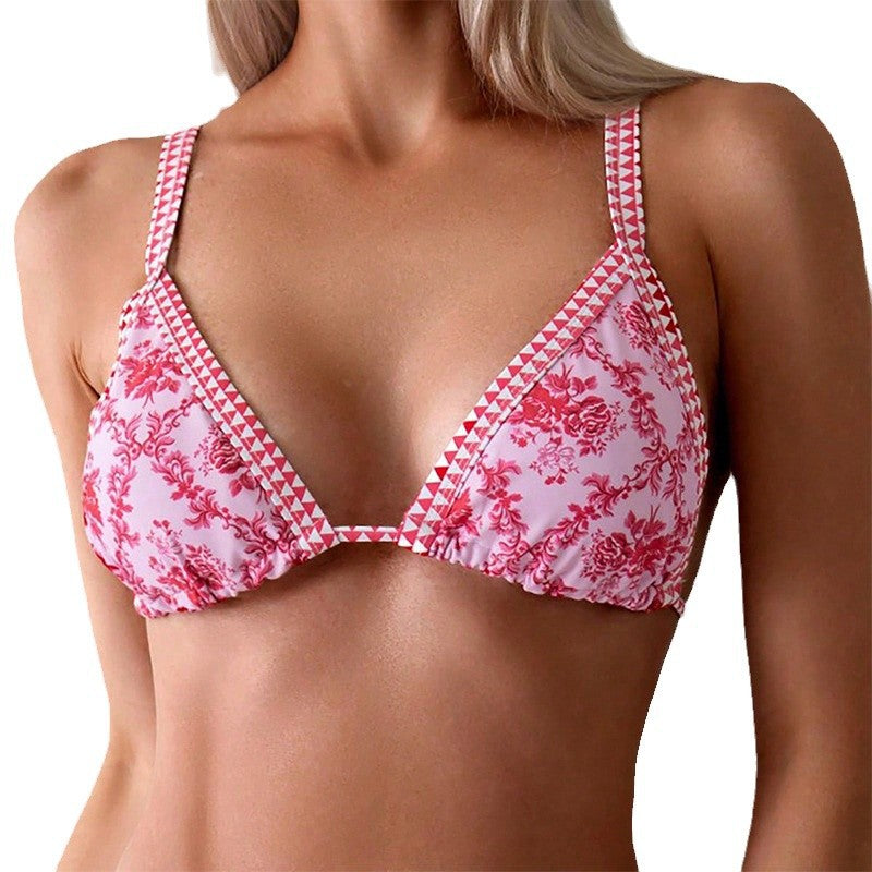 Damen Triangel-Bikini mit romantischem floralen Design und dekorativen Trägern R&B