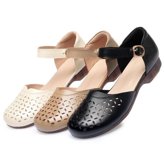 Damen Ballerinas mit elegantem Lochmuster und verstellbarem Riemen R&B
