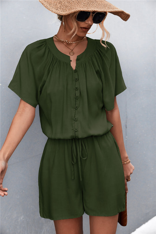 Damen Jumpsuit mit elastischem Bund und knopfverzierter Front R&B