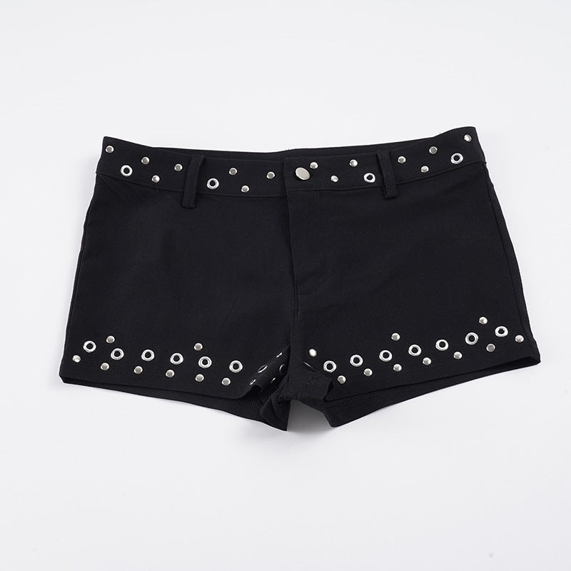Damen Modische Shorts mit dekorativen Metallösen R&B