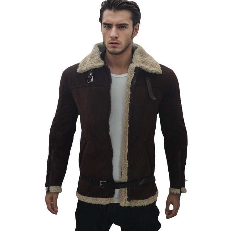 Herren Lammfelljacke mit modernem Schnitt und abnehmbarer Kapuze R&B