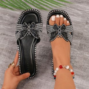 Damen glamouröse Riemchen-Sandalen mit funkelnder Schleifenverzierung R&B