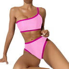 Damen asymmetrisches Bikini-Set mit modischen Kontrastnähten