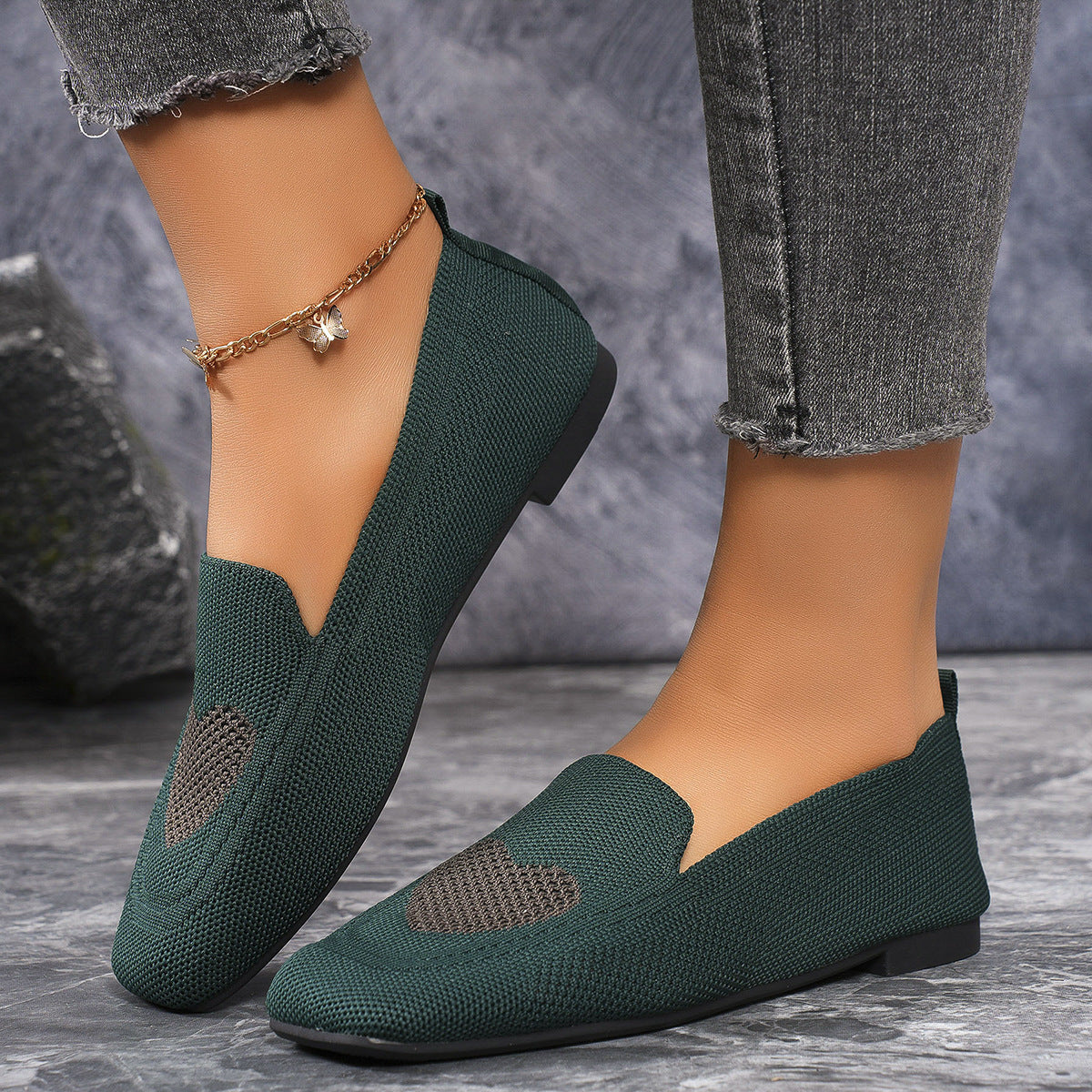 Damen Elegante Slip-On Ballerinas mit Herzdetails