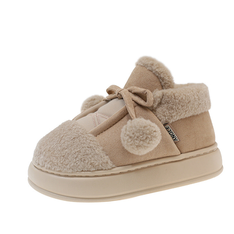 Damen Hausschuh mit weichem Fleece-Futter und verspieltem Pompon-Detail EB