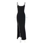 Damen elegantes Maxikleid mit seitlichem Schlitz R&B
