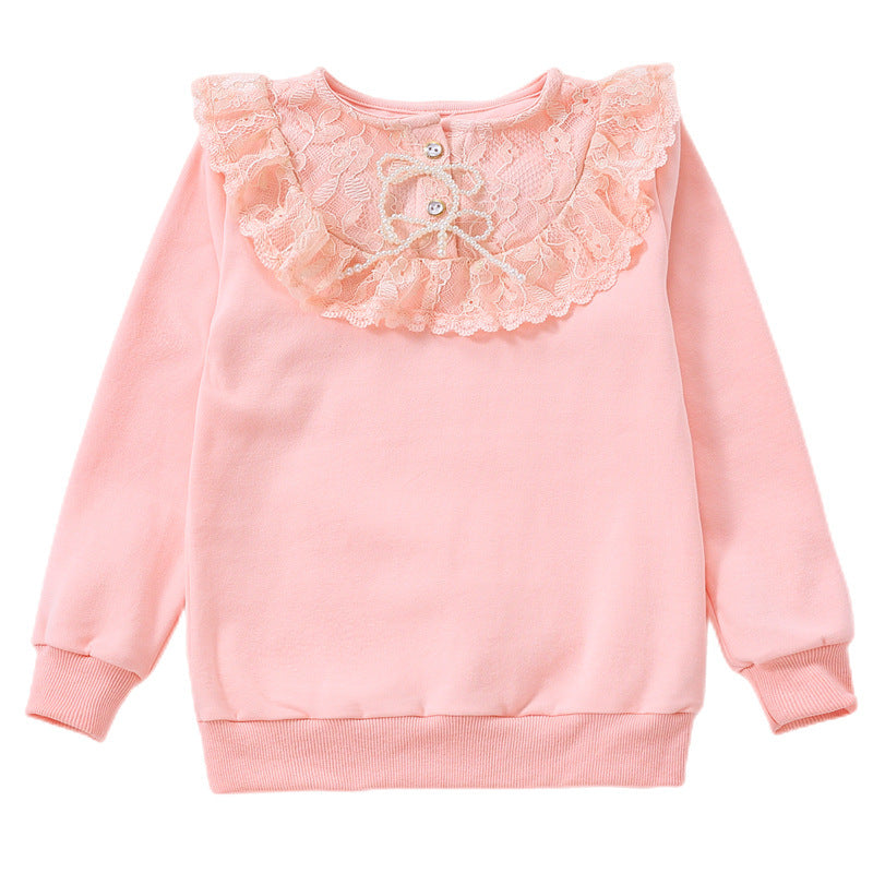 Mädchen Sweatshirt mit romantischem Spitzenkragen R&B