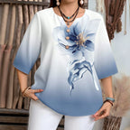 Damen Elegante Bluse mit floralem Design und Knopfleiste R&B