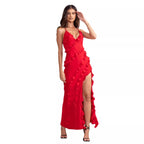 Damen Maxikleid mit voluminösen Rüschendetails und elegantem Beinschlitz R&B