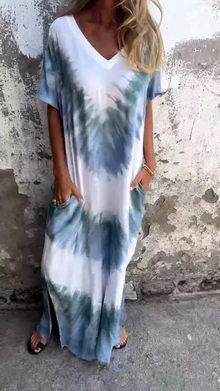 Damen Maxikleid mit lässigem V-Ausschnitt und praktischen Taschen R&B