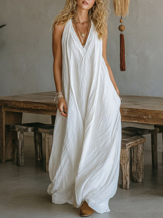 Damen Lässiges Maxi-Kleid mit asymmetrischem Schnitt und geeignetem V-Ausschnitt R&B
