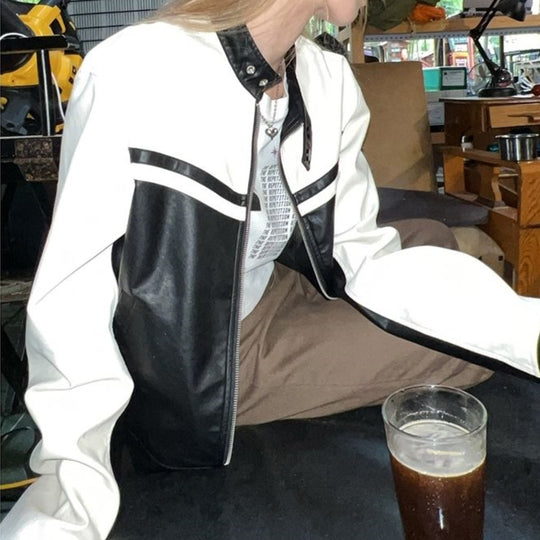 Damen stylische Sportjacke mit kontrastierenden Streifen und hochgeschlossenem Kragen R&B