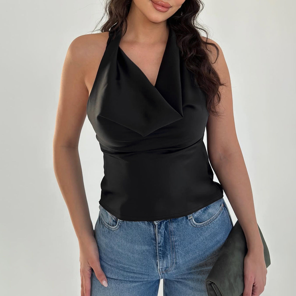 Damen Elegantes O-Back Top mit bindender Kapuze R&B