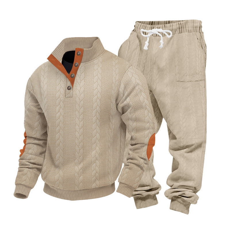 Herren nan Strickkombination aus Pullover und Jogginghose mit Zopfmuster und Ellenbogenbesatz R&B