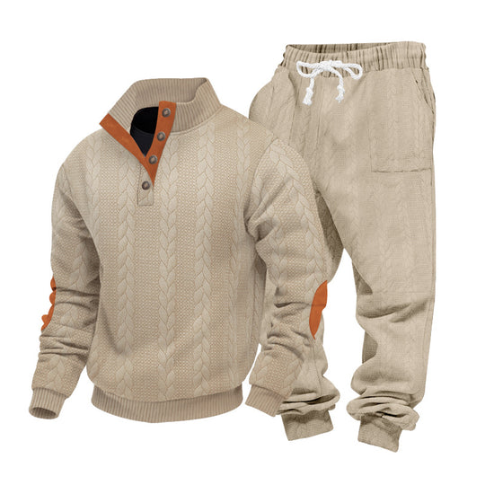 Herren nan Strickkombination aus Pullover und Jogginghose mit Zopfmuster und Ellenbogenbesatz R&B
