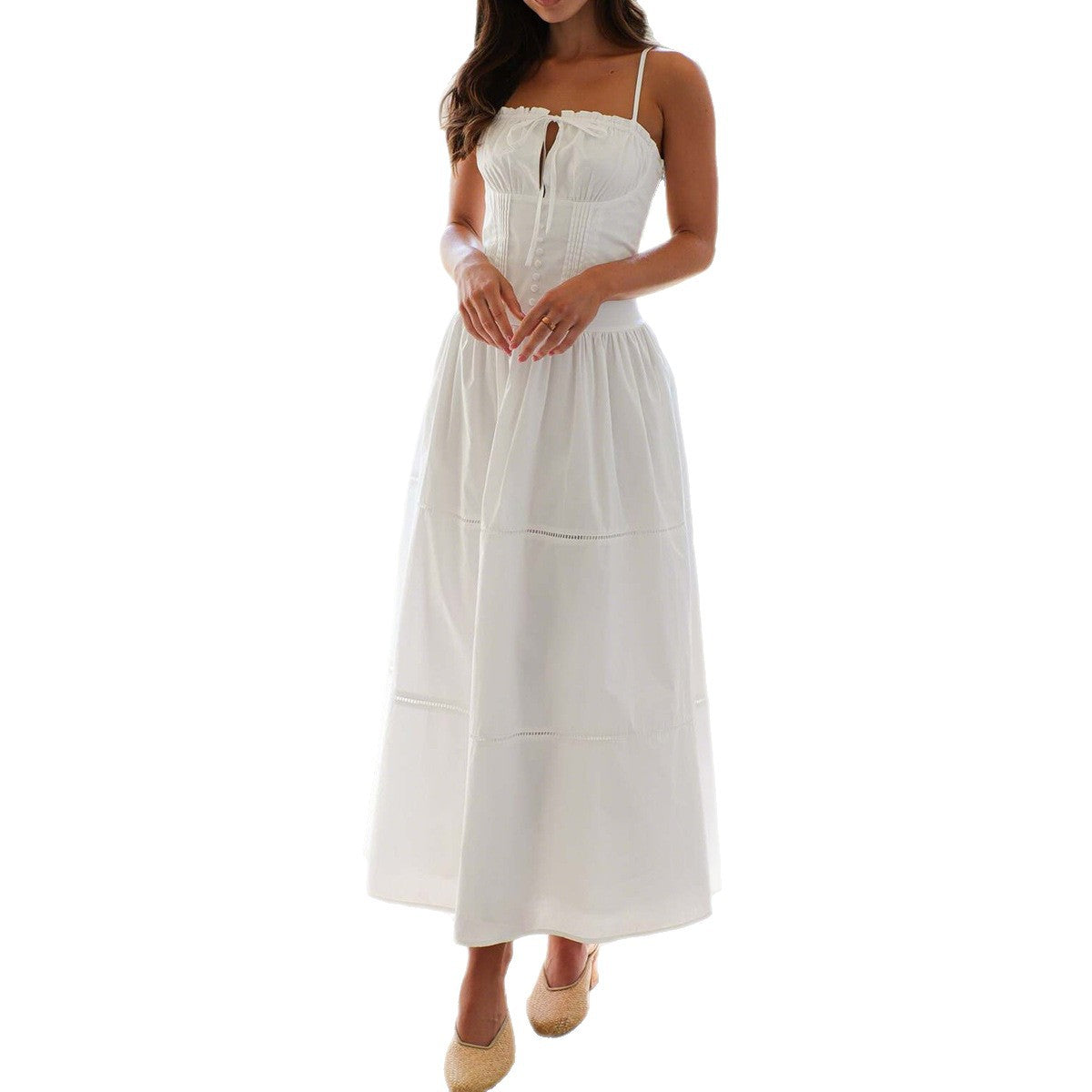 Damen Maxi-Kleid mit gerafftem Oberteil und verstellbaren Trägern R&B
