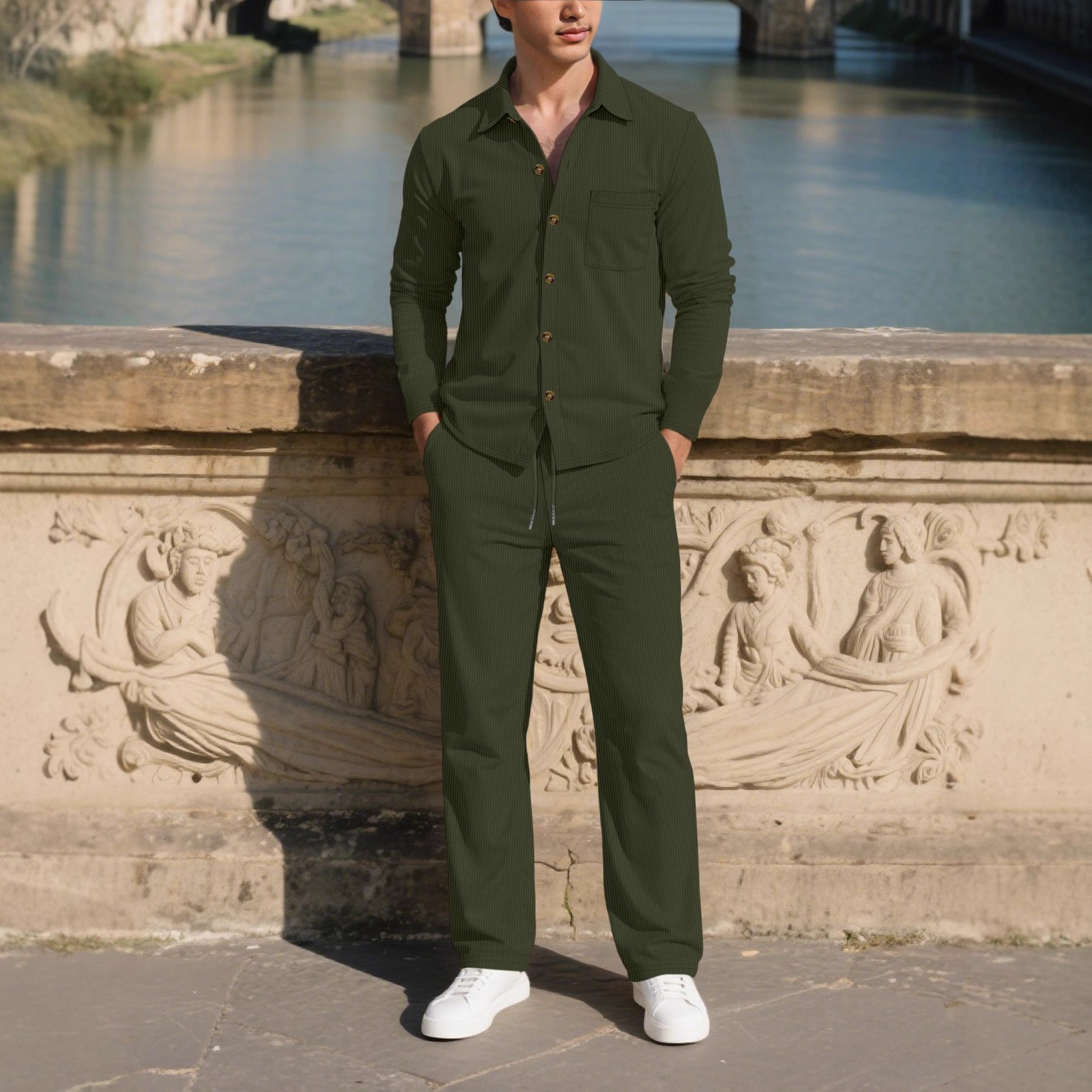 Herren eleganter Freizeitanzug mit strukturierter Oberfläche und praktischen Taschen R&B