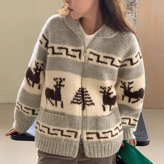 Damen Kuscheliger Zip-Cardigan mit festlichem Motiv R&B