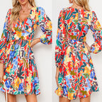 Damen Sommerliches Freizeitkleid mit voluminösen Ärmeln und floralen Mustern R&B