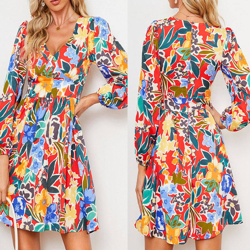 Damen Sommerliches Freizeitkleid mit voluminösen Ärmeln und floralen Mustern R&B