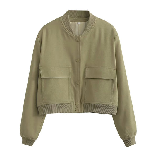 Damen sportliche Bomberjacke mit wattiertem Innenfutter und praktischen Taschen R&B