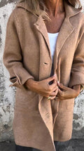 Damen Eleganter Oversize-Wollmantel mit Durchgehender Knopfleiste und Praktischen Taschen