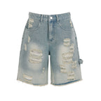 Damen Destroyed Denim-Shorts mit hohem Bund und ausgefransten Säumen R&B