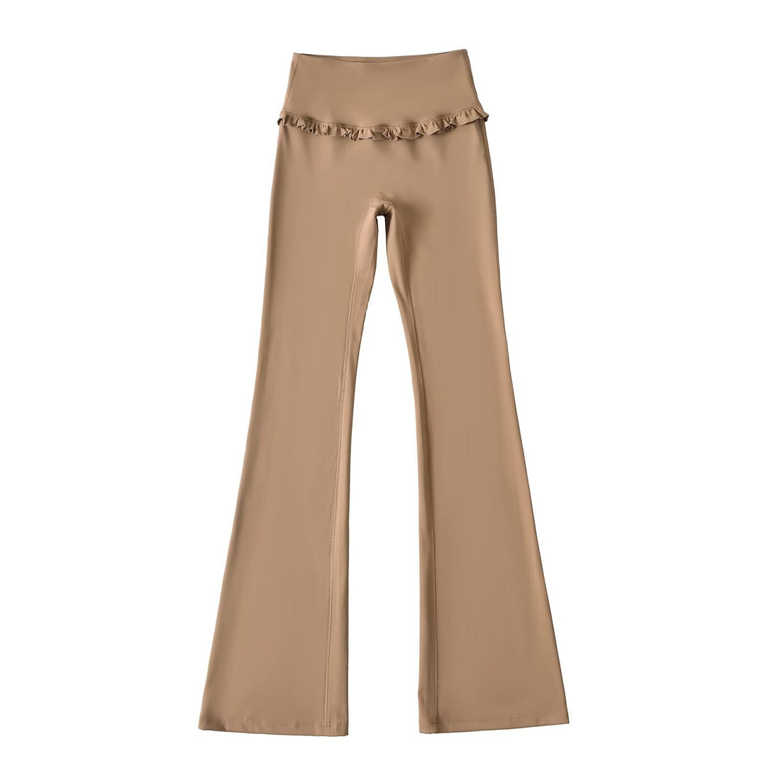 Damen Hochtaillierte Bootcut-Leggings mit Rüschendetails R&B
