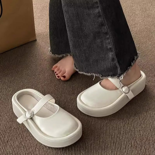 Damen Stylish Plateau-Pantoletten mit verstellbarem Riemen und komfortabler Sohle R&B