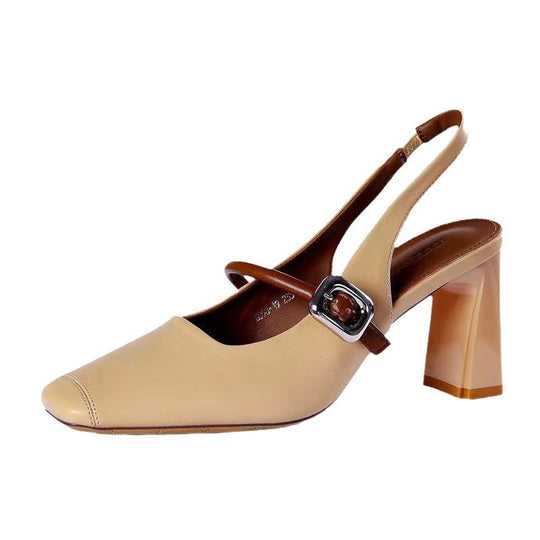 Damen Slingback-Pumps mit elegantem Blockabsatz und dekorativem Riemen R&B