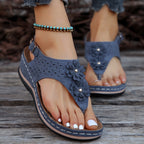 Damen modische Zehentrenner-Sandalen mit floralem Design und rutschfester Sohle R&B