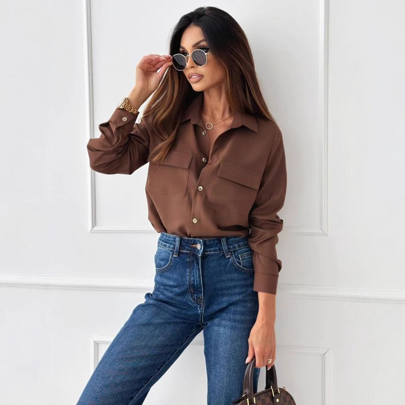 Damen Elegante Bluse mit praktischen Brusttaschen und klassischem Kragen R&B