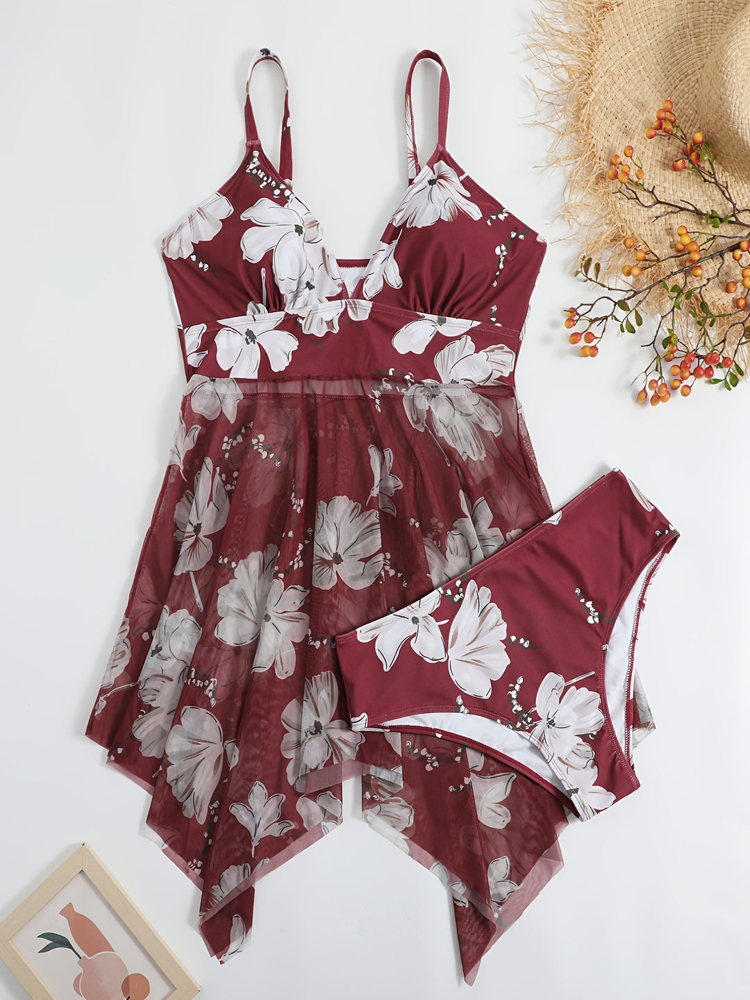 Damen Strandkleid mit floralem Überwurf R&B