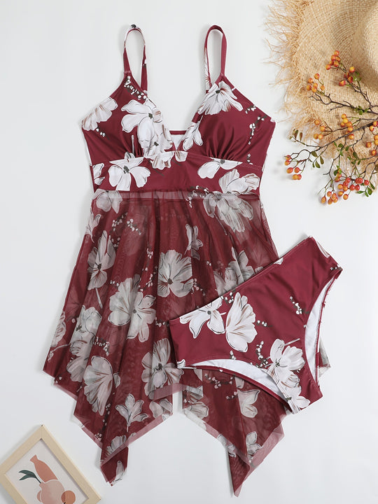 Damen Strandkleid mit floralem Überwurf R&B