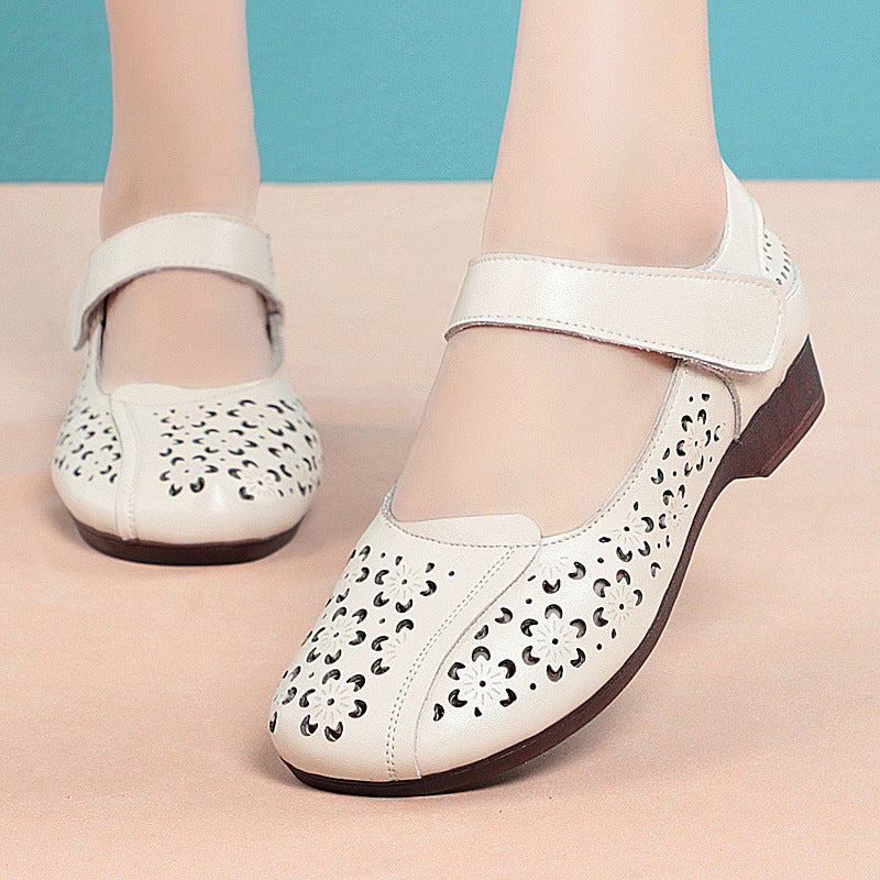Damen Komfortable Mary Jane Ballerinas mit dekorativen Blumenperforationen und verstellbarem Riemen R&B