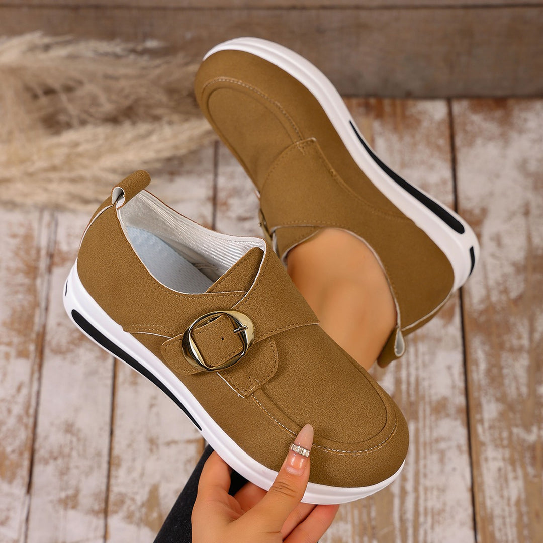 Damen Komfort-Slipper mit dekorativem Schnallenverschluss und ergonomischem Fußbett R&B