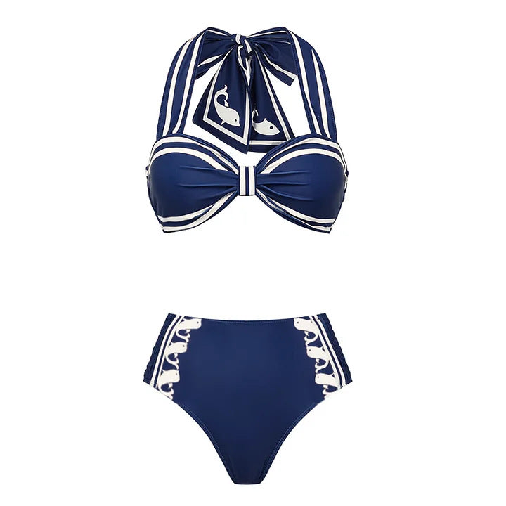 Damen Einteiler Badeanzug mit raffiniertem Cut-Out und dekorativen Schleifen R&B