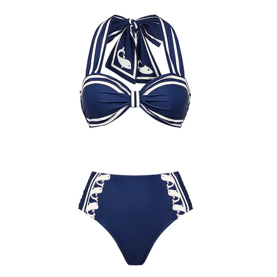 Damen Einteiler Badeanzug mit raffiniertem Cut-Out und dekorativen Schleifen R&B