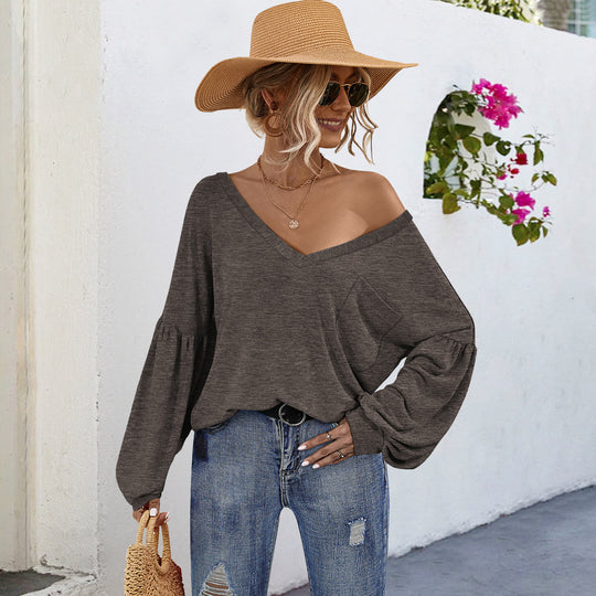 Damen Off-Shoulder Bluse mit voluminösen Ärmeln und modernem Schnitt R&B
