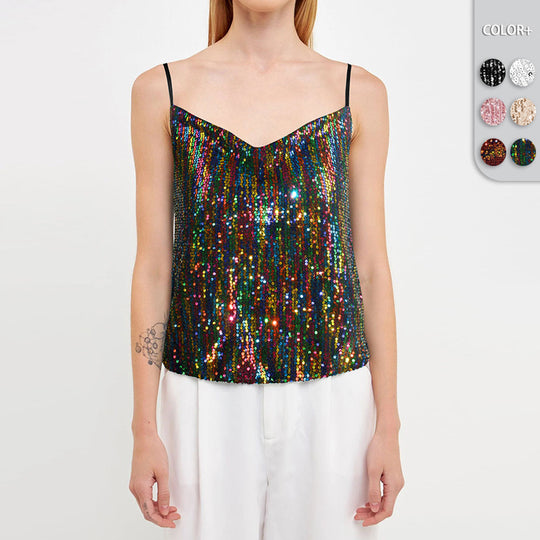 Damen Glitzerndes Spaghettiträgershirt mit V-Ausschnitt R&B
