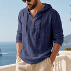 Herren lässiges Kapuzenshirt aus weichem Baumwollmix mit Knopfleiste und praktischen Taschen R&B