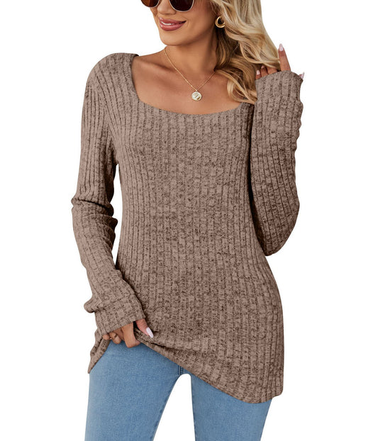Damen lässiger Strickpullover mit weitem Schnitt und modernem Rippenmuster R&B