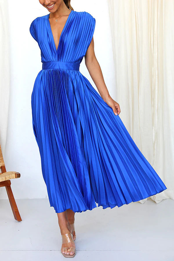 Damen Maxikleid mit Faltenwurf und tiefem V-Ausschnitt R&B