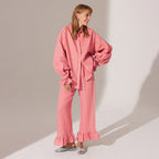 Damen Lässiges Leinen-Ensemble mit Rüschendetails R&B