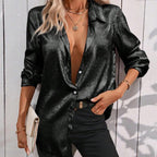 Damen elegante Bluse aus schimmerndem Stoff mit klassischem Kragen R&B